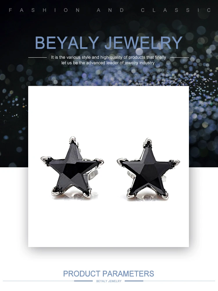 Custom star silver black cz magnetic earrings for boys