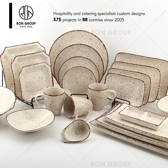 Hot Sale Custom Nordic Printed Different Shapes Porcelain Catering Dinner Crockery Tableware Plates Ceramic Dinnerware Sets