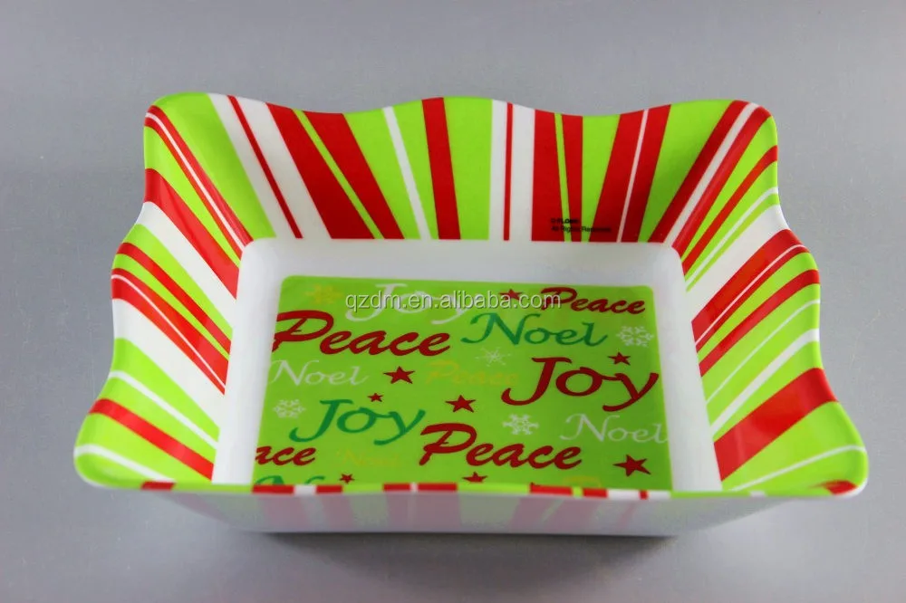 Wavy Edge Design Melamine Square Salad Bowl For Christmas Holiday