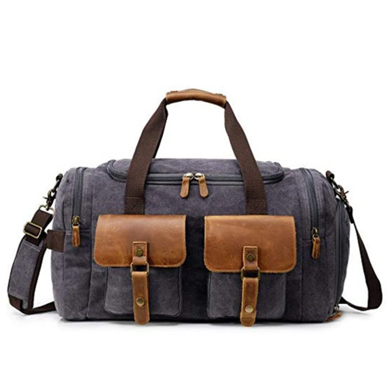 帆布行李袋超大号真皮周末包