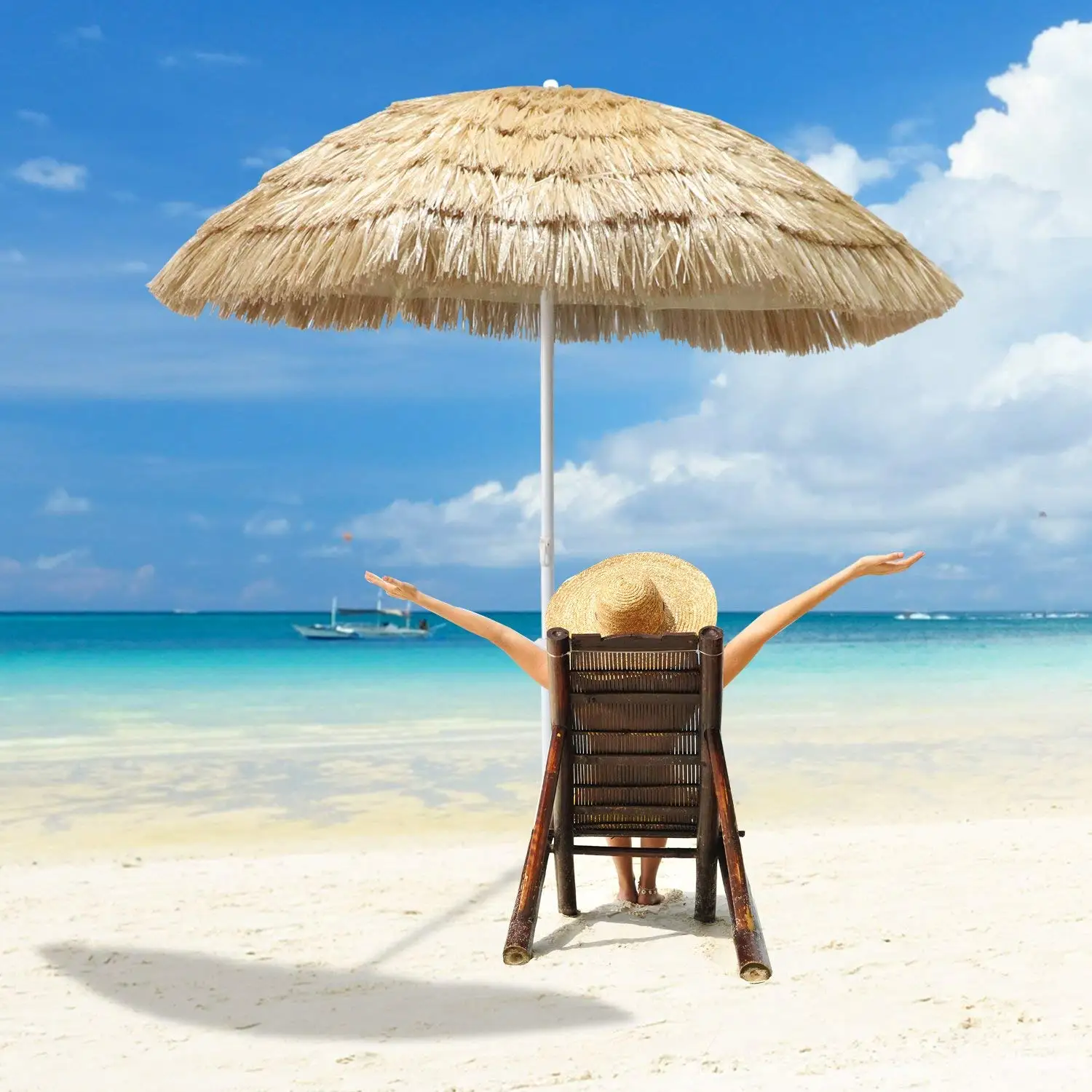 Umbrella 9ft Hula Thatched Tiki Hawaiian Style Beach Patio Tilt Adjust Natural Umbrella Garden Patio Umbrellas