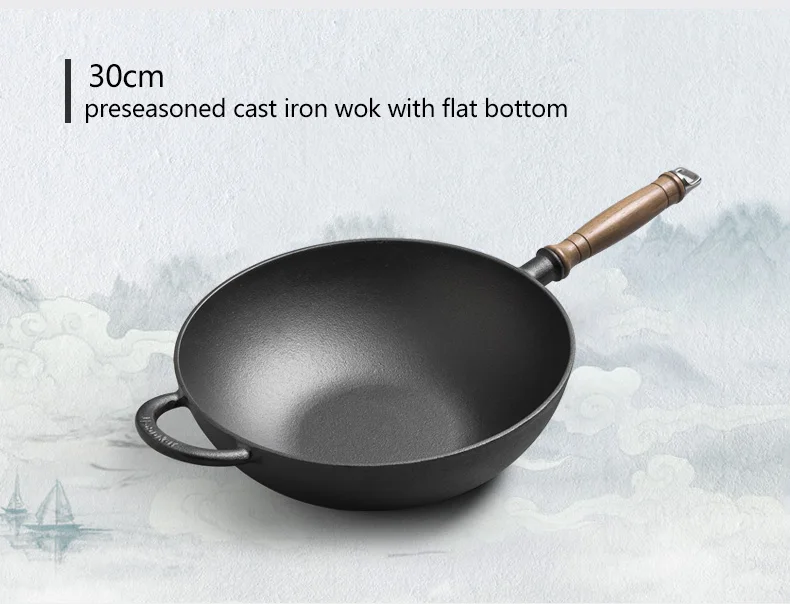 Japanese Cast Iron Nonstick Noncoating Wok Frying Pan Home Cooking
