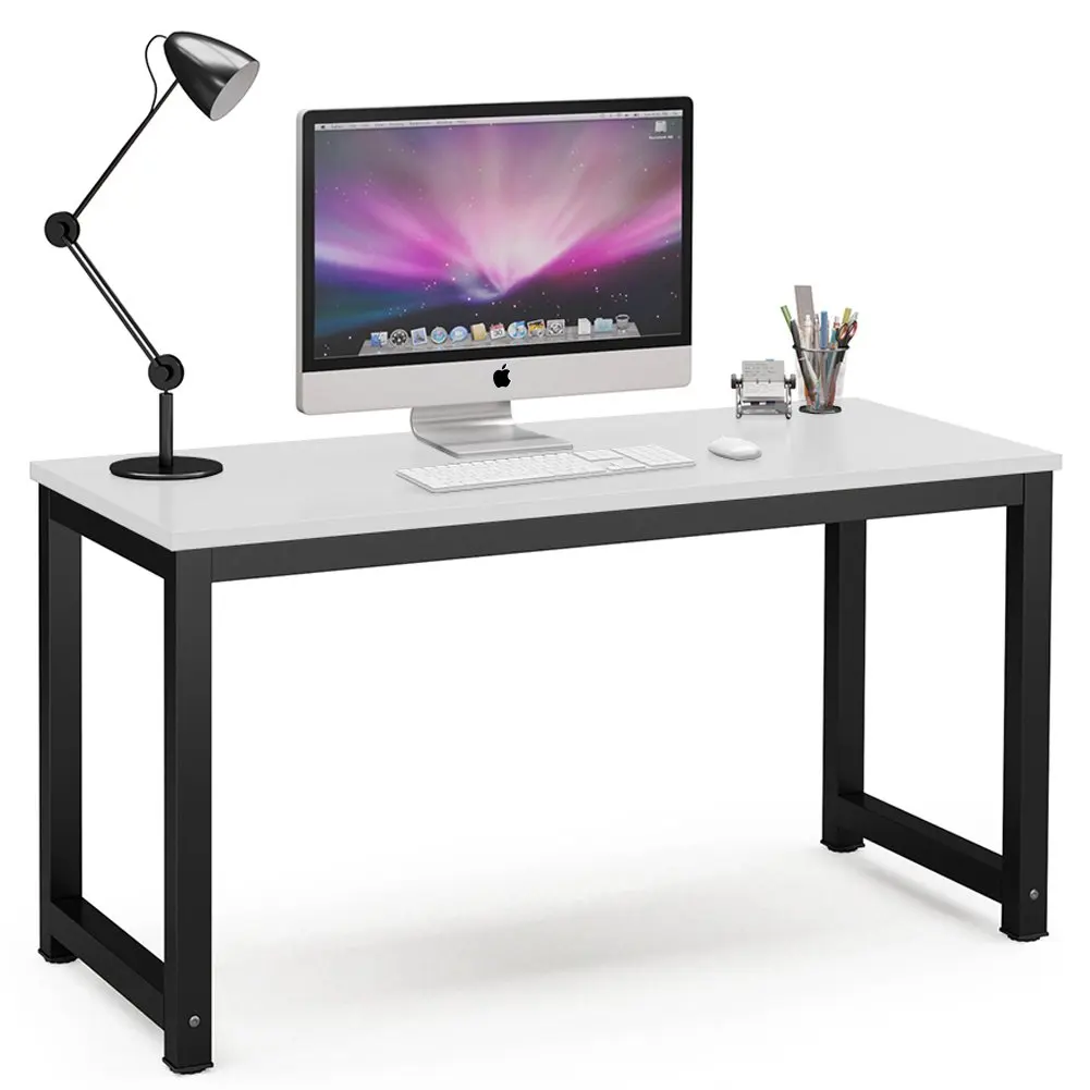 Tribesigns Computer Desk, 55" Large Office Desk Computer Table Study Writing Desk for Home Office, White + Black Leg