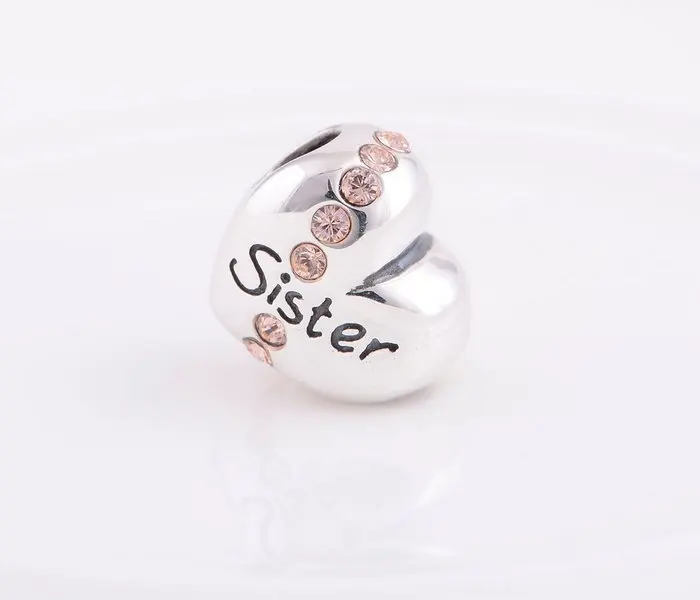 New Love Heart Alphabet Sister Charms Pink Crystal 925 Sterling Yz225 1 Jpg