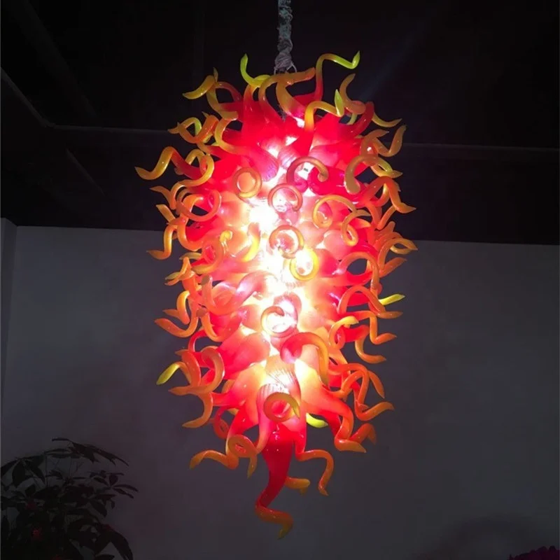 New Assembly Europe Style Chandelier 100% Pretty Orange Red Blown Glass Murano Pendant Lighting