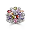 2017 Hot Sale Unique Fashion Jewelry Multicolor Flower Engagement Rings 925 Silver Plated Element Zircon Rings