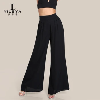 black wide leg casual trousers