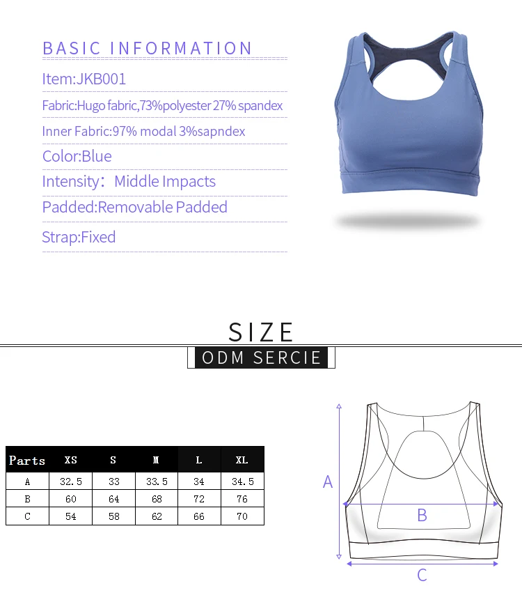 Latest Design Custom Blank Sports Bra Wholesale Blue Hingto Women
