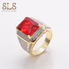 18k Rose Gold Filled Rings Jewelry Manufacturers India IceOut Goldringe Zirconia Jewelry Ring For Man Witith Ruby