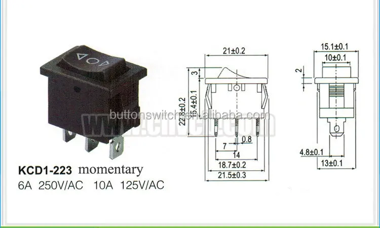 IBAO RCK-21 Rocker Switch - ON-OFF, 2 Positions, 4 Pins, Maintained Red Button