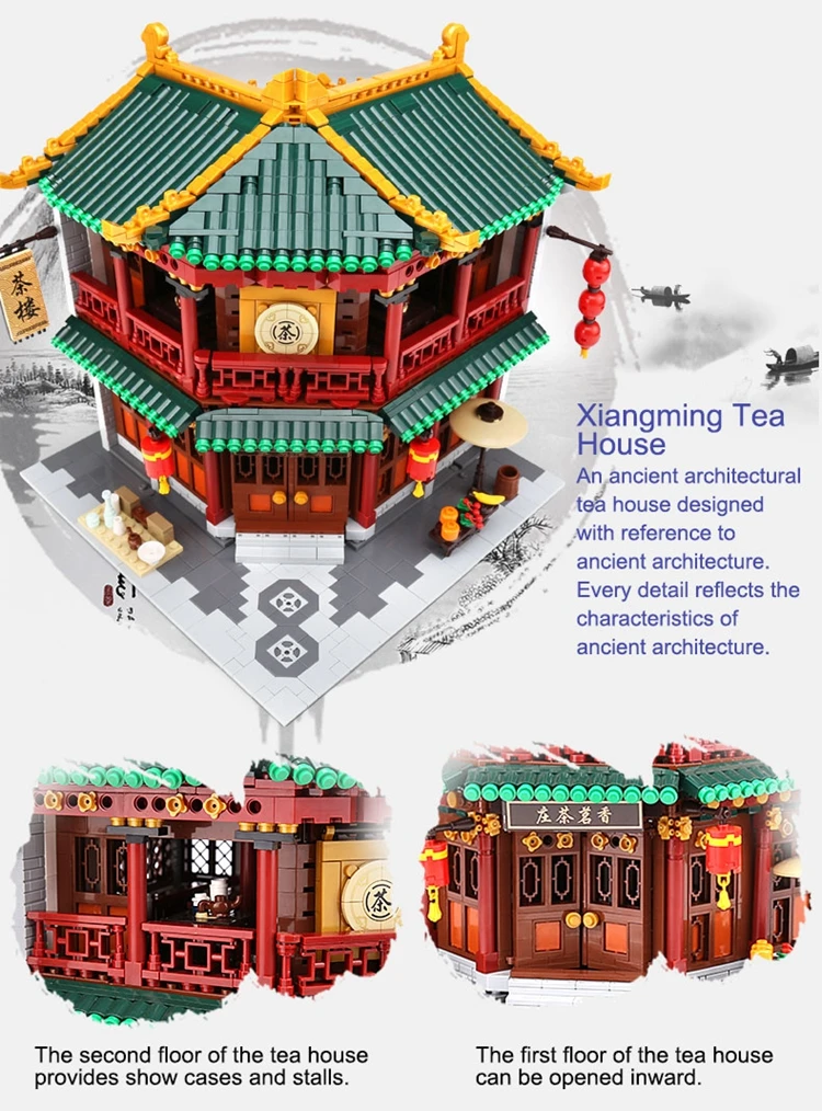 Block stone XINGBAO model kits China Ancient Street Town Tea House toys 