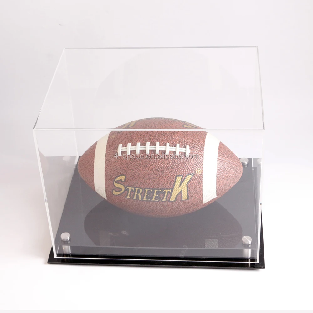 Acrylic Football Cube Presentation Display Case Box & Ball Holder Riser Plinth 