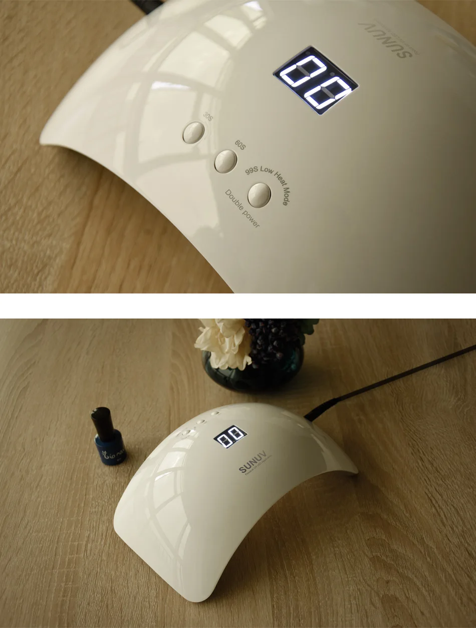 SUNUV SUN8 UV LED Nail Lamp 48W Nail Gel Dryer 30s 60s Timer 90s Low Heat Mode Curing UV LED Gels Nail Polish Art Tools