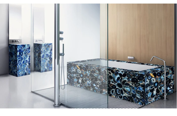 architectural interior design blue agate wall panel backlit