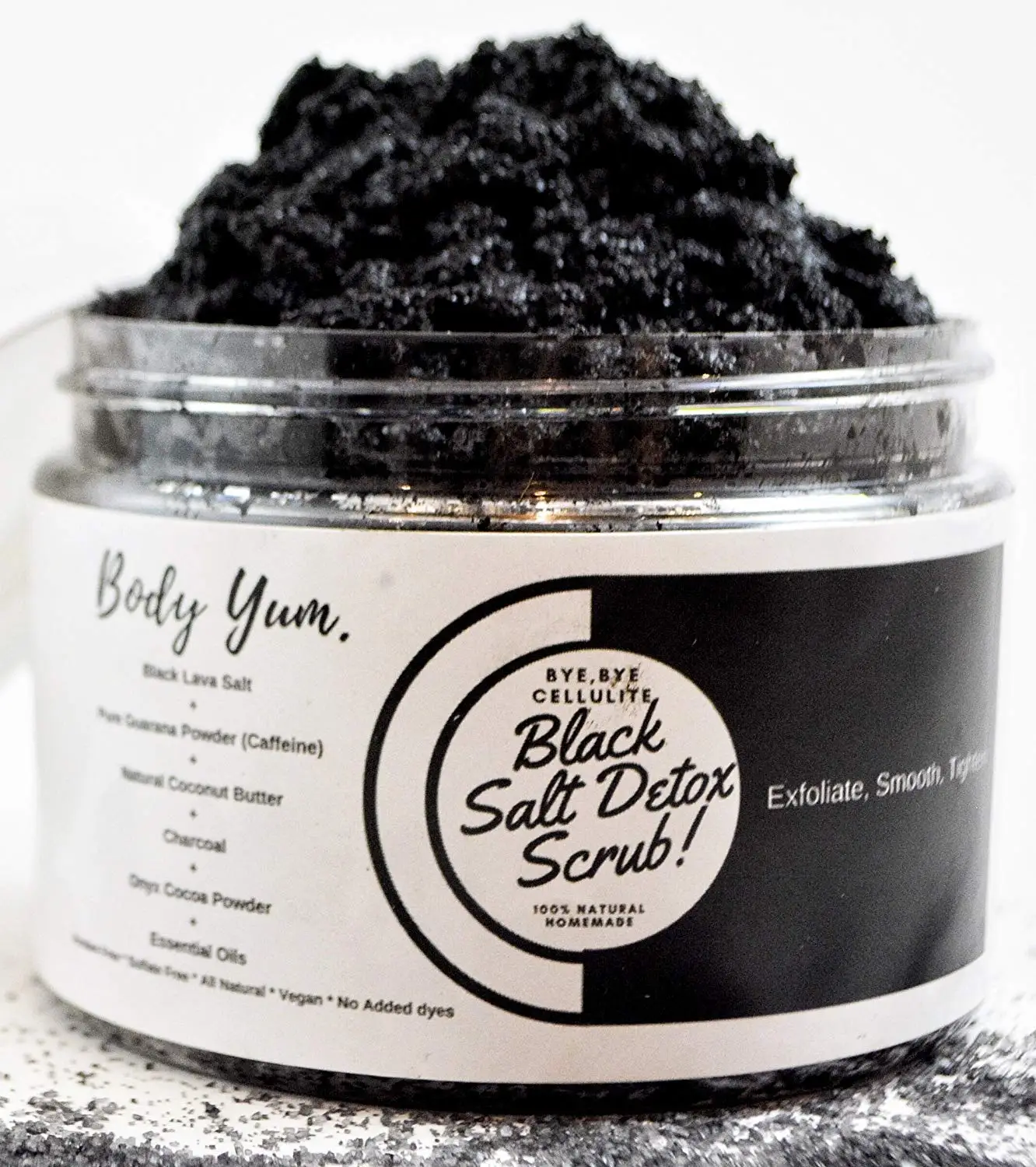 Body Scrub | By Body Yum | Exfoliating | Moisturizing | Cellulite Fighting Caffeine | Get Rid Of Scars | Smooth Skin | Coconut Butter | Guarana | Charcoal | Cocoa Powder