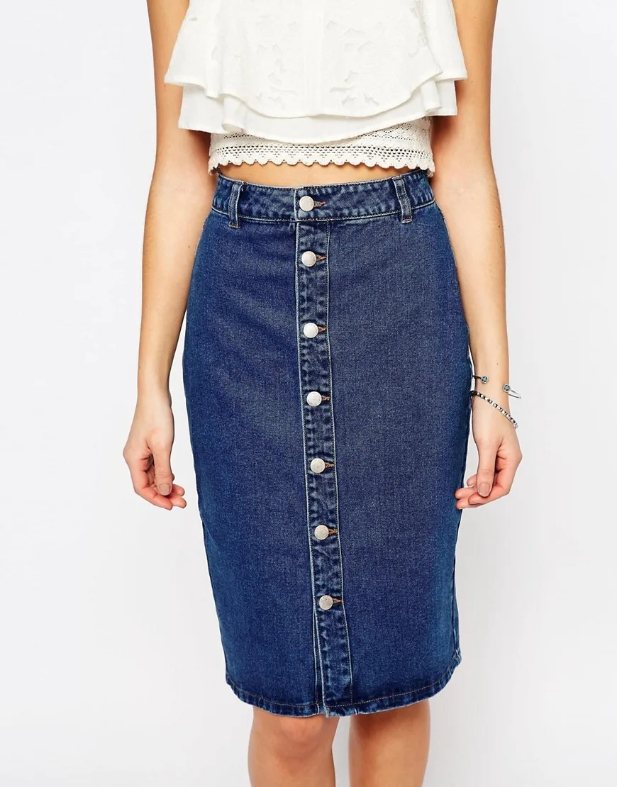 New Look Denim Midi Skirt Knee High Wholesale Long Denim Skirts Women ...