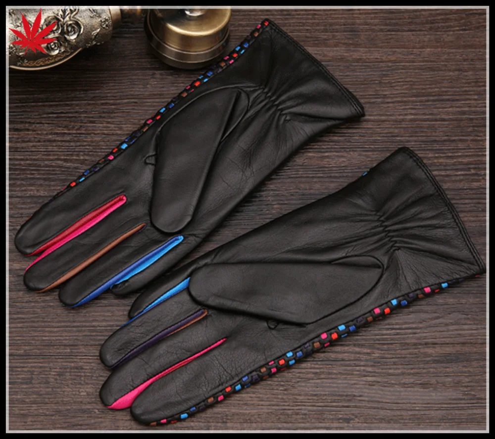 Ladies gift touch screen Color leather stitching gloves