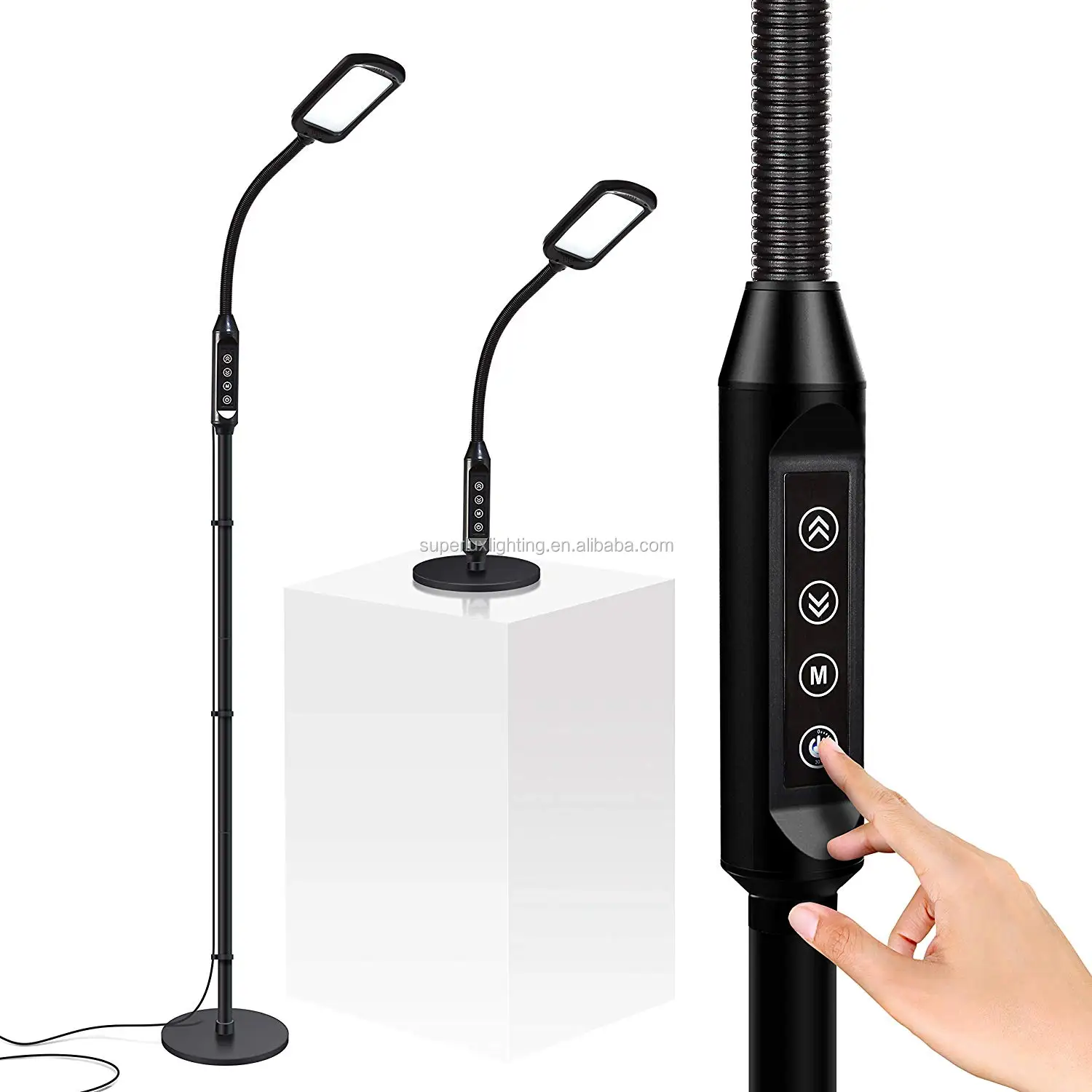 LED reading floor lamp with flexible gooseneck for home and office
