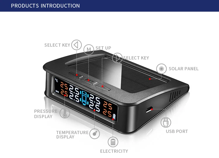 Hot Sale Smart Wireless Solar-powered Tire Pressure Monitor System TPMS External Sensor