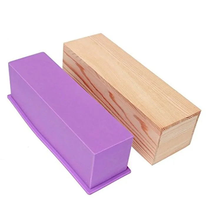 Alibaba rectangle 1.2kg handmade loaf wooden silicone soap mold with wood box