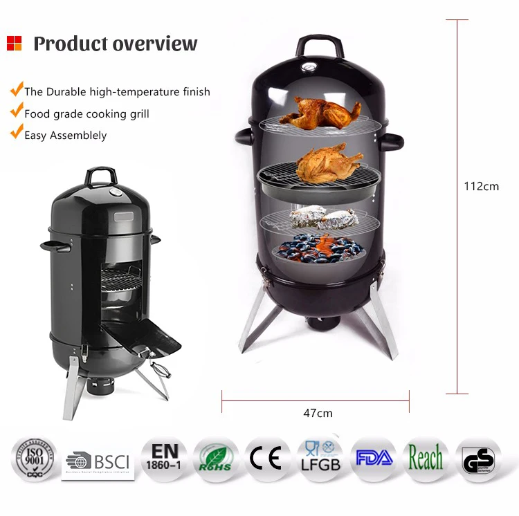 High Quality Barrel Portable Camping Charcoal Fish Kettle Smoker Bullet