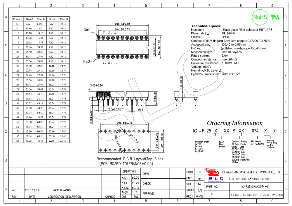 Customized 14 Pin Double Row 2.54 Mm Pitch Dip Ic Socket L7.43mm Buy