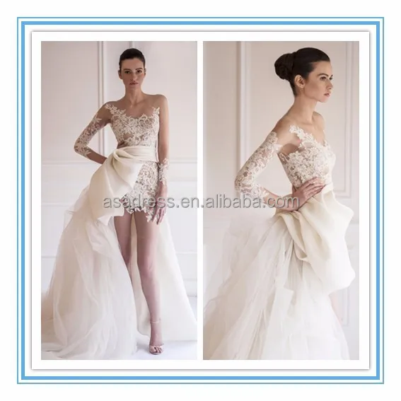 Latest Sexy Long Sleeve Bridal Gown Short Wedding Dress With Long