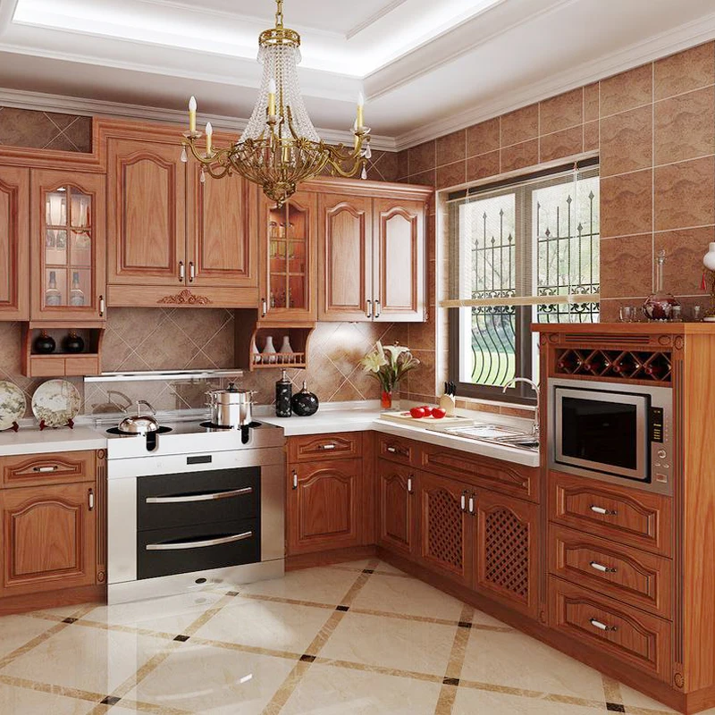 Custom Antique Royal Style Brown Plywood Kitchen For Your Home