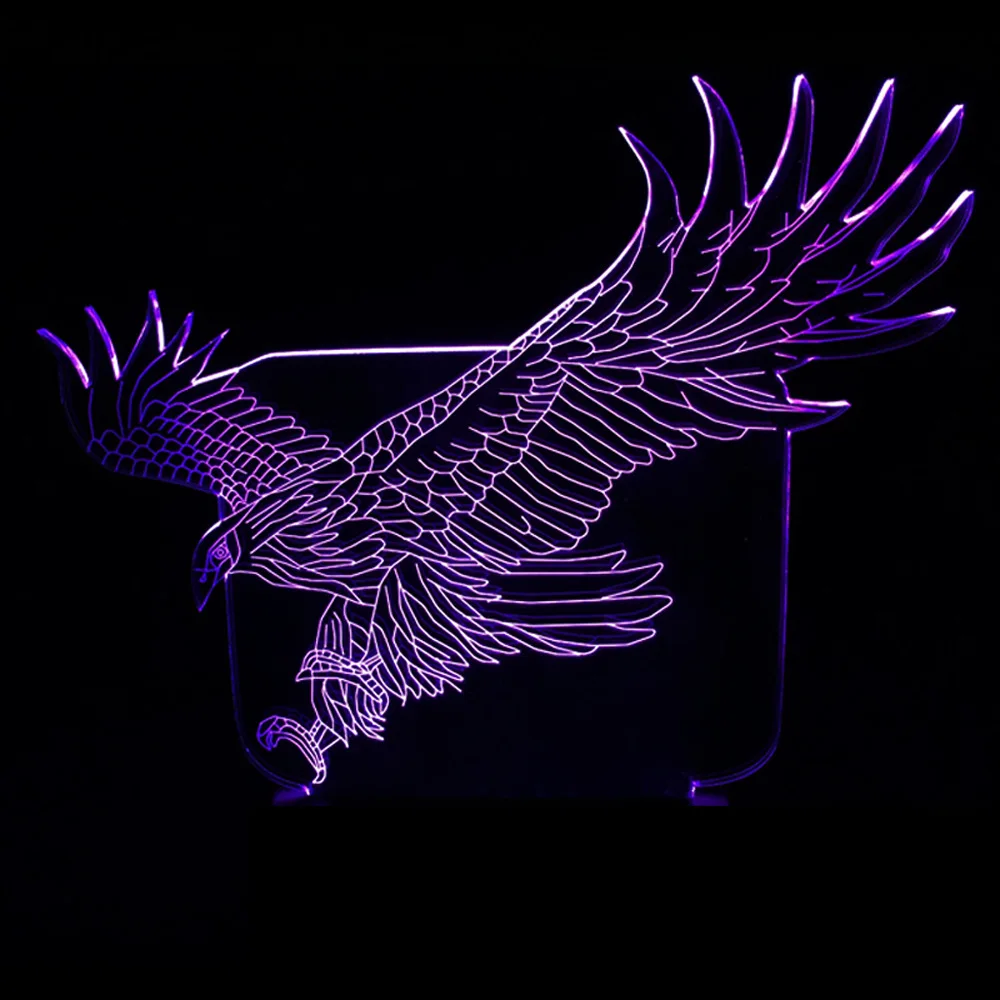 New 3D Illusion Eagle LED Desk Table Night Light Lamp 7 Color Touch Lamp Kids Children Family Holiday Gift