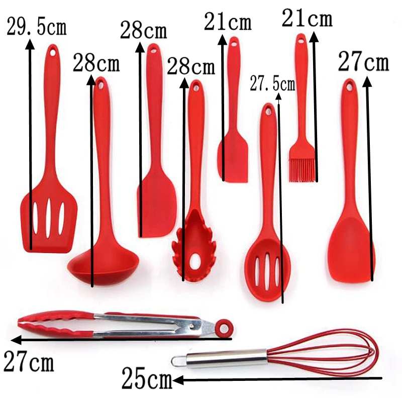 Source 10pcs/set Kitchen silicone Tools Spoon Stirrer Family Utensil set  Cooking Microwave oven Safe Food grade materials on m.