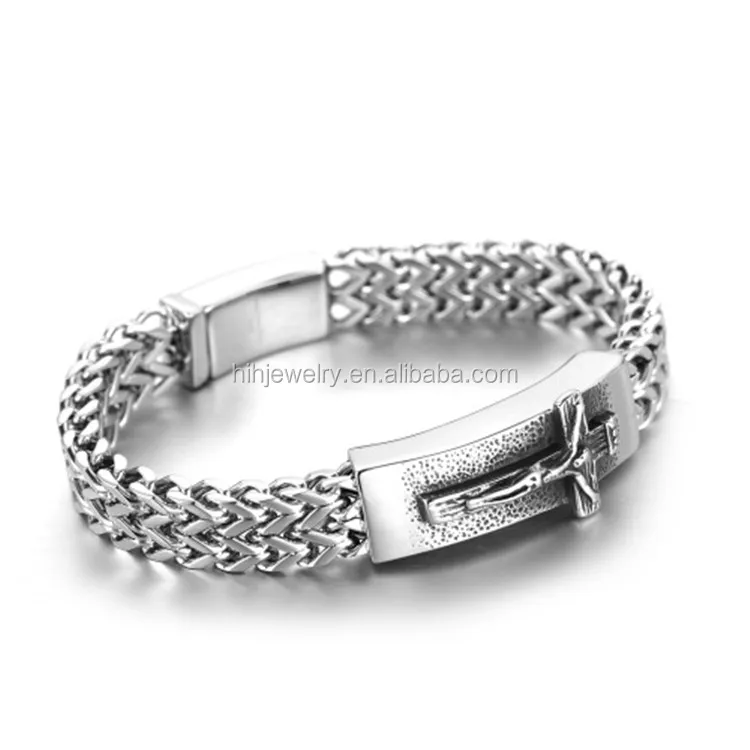 Religious Icons Jewelry Men Stainless Steel Chain Jesus Cross Bracelets