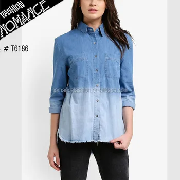 Long Sleeve Dip Dye Oversized Denim Shirt Women With Frayed Hem Buy Oversized Shirt Denim Shirt Women Designer Denim Shirts Product On Alibaba Com