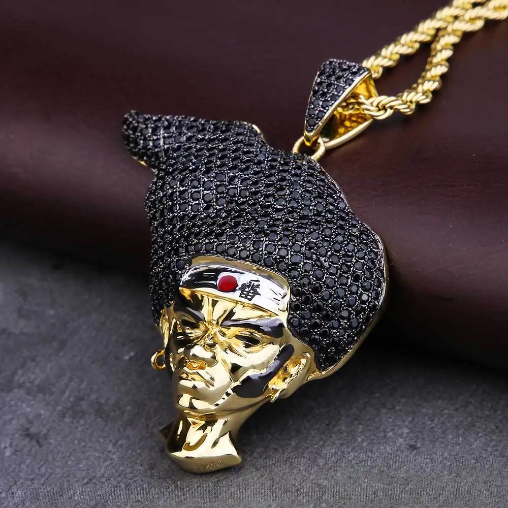 Krkc&co 14k Gold Afro Samurai Pendant Hip Hop Jewelry For