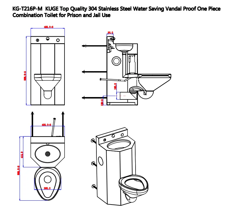 American Style Floor Mount One Piece Jail Cell Toilet With Sink