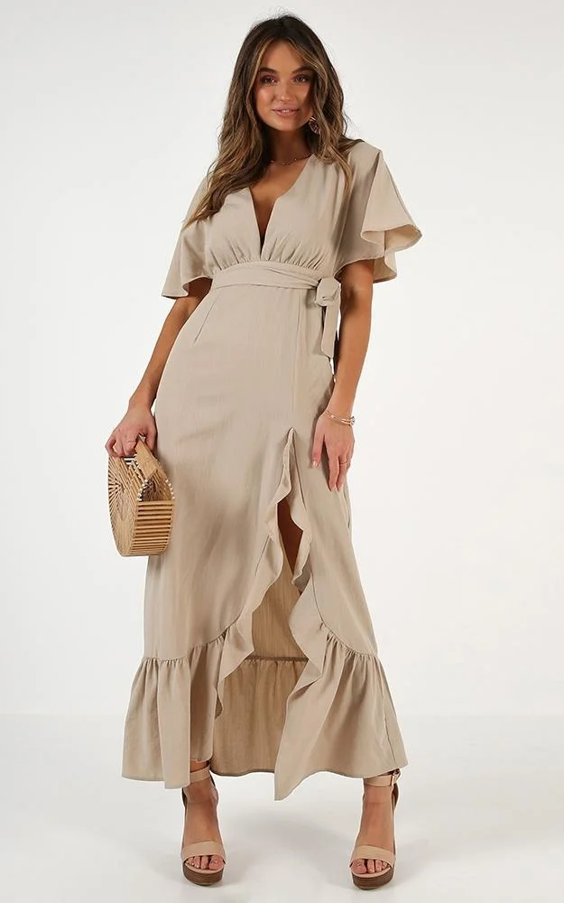 Plus Size Women Clothing Xxxl Beige Linen Maxi Plus Size Dress - Buy ...