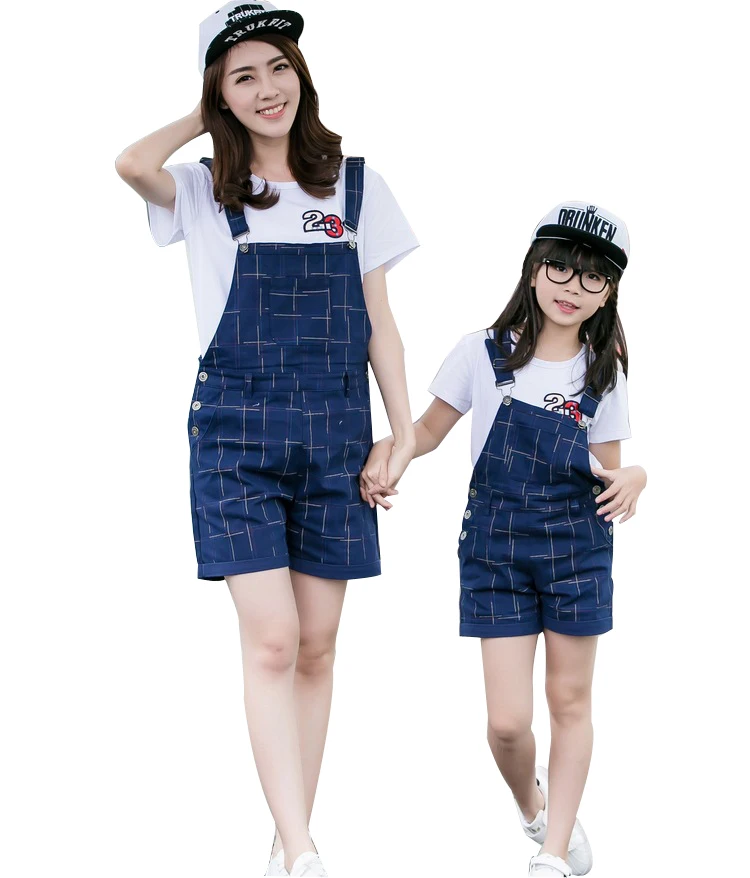 2016 Fashion Plaid Family Matching Outfits Mother Daughter Set T shirt Rompers Set Baby 100 150