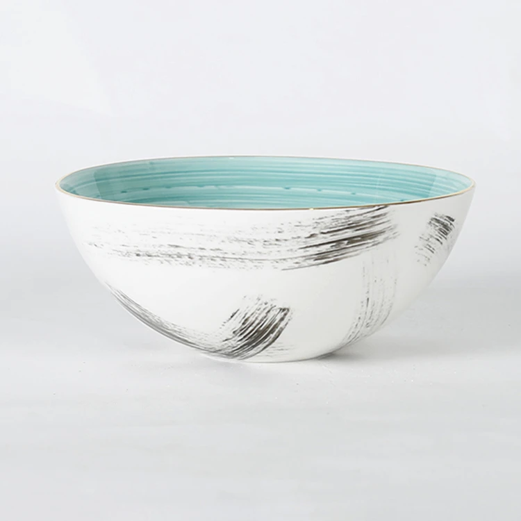 Wholesale tableware hand painted decorative cheap porcelain pasta plates with gold line