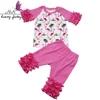 New Fashion Flamingo Pattern Children Cotton Ruffle Clothing Sets Toddlers Outfits