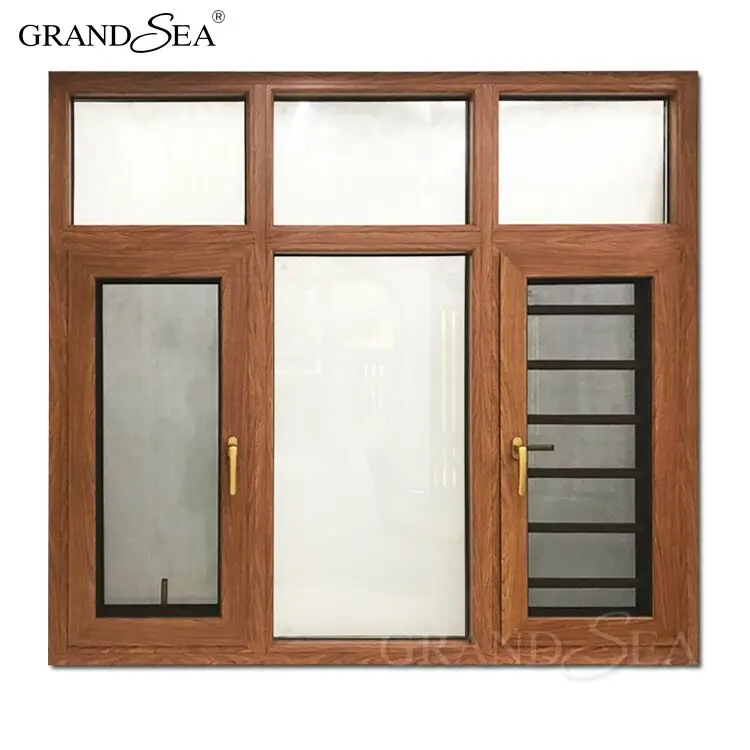 Top Quality Double Tempered Glass Aluminum Casement Window with Grill Design and Mosquito Net