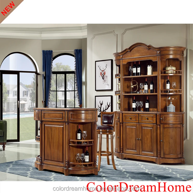 Wood Dining Room Furniture Set Wine Cabinet With Showcase Bar