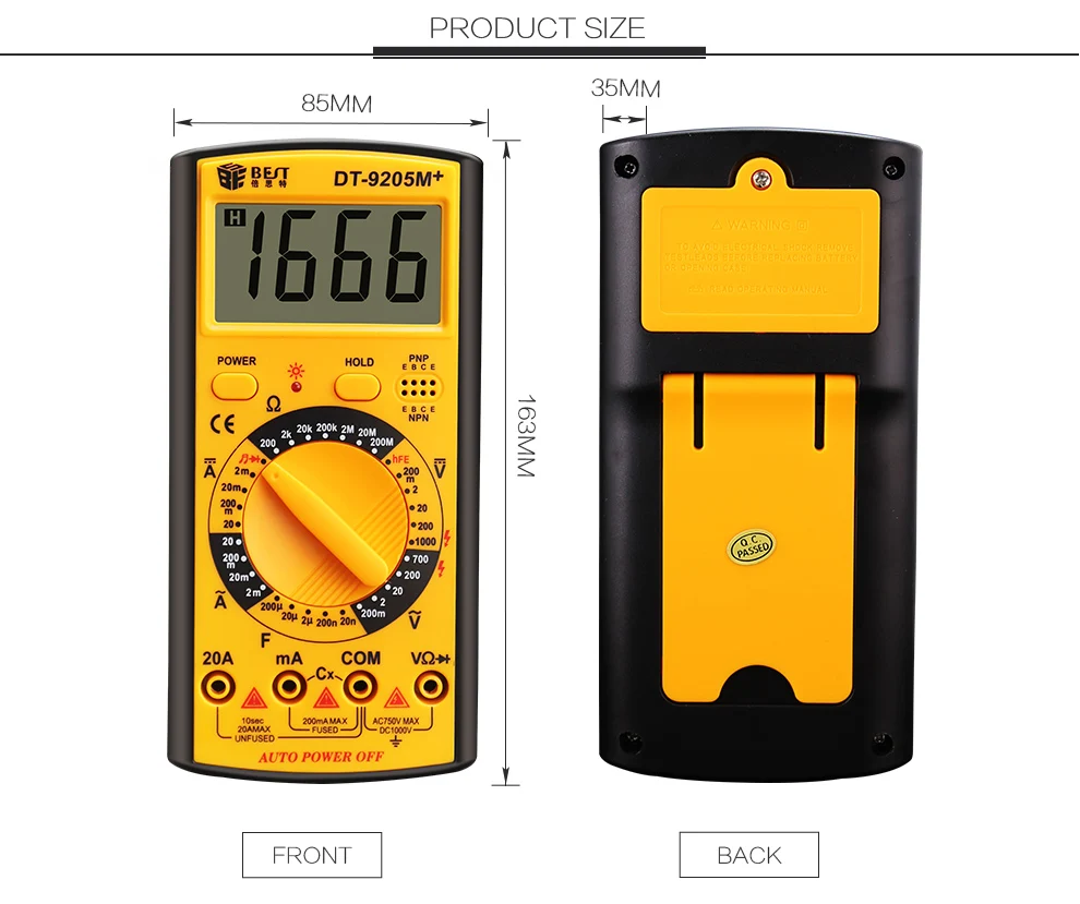 BEST-9205m+ China Manufacturer Direct Precision Hot Sale Break Line Alarm Type of Digital Smart Multimeter