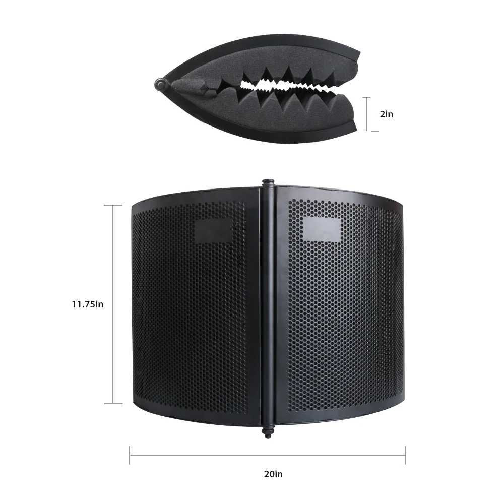 Black Metal + EVA Foam panel Microphone Isolation Shield for voice recording
