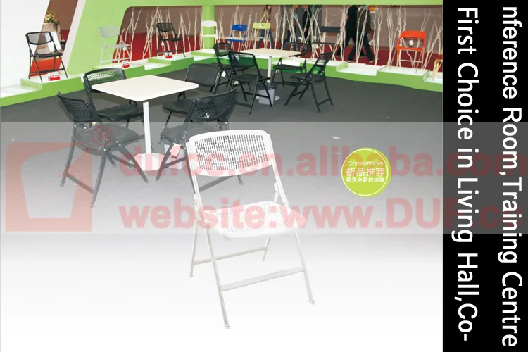 Cheap Metal Folding Chairs Gray White Economic Plastic Chairs Portable Armless Chair with Hole
