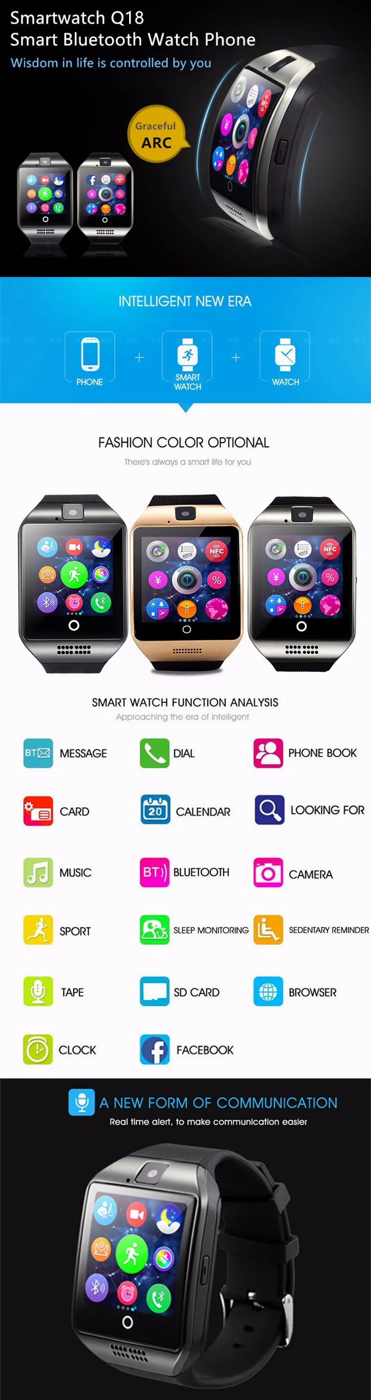 wholesale smartwatch q18 smart watch phone Alibaba