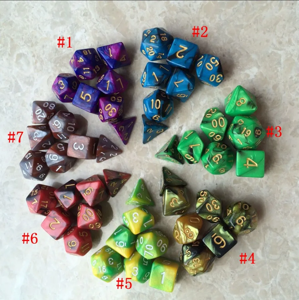 New 7pc/lot Dice Set High Quality Multisided Dice With Marble Effect D4 D6 D8 D10 D10 D12 D20
