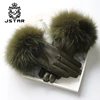 2017 Accessories Girls Luxury Real Leather Gloves with Fox Fur cuff