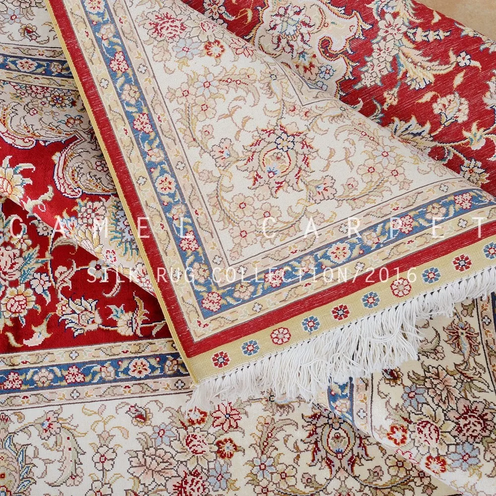 Red Central Medallion Carpet Persian Style Silk Handmade Oriental