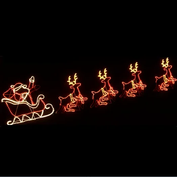 outdoor led flying santa sleigh display on sled with reindeer 2d