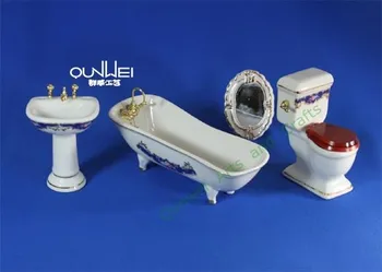 1 12 Dollhouse Miniature Toy Porcelain Bath Set Sink Bathtub Basin Commode Seat Mirror Buy Porcelain Bathroom Sets Bath Shower Sets Bath Gift Set