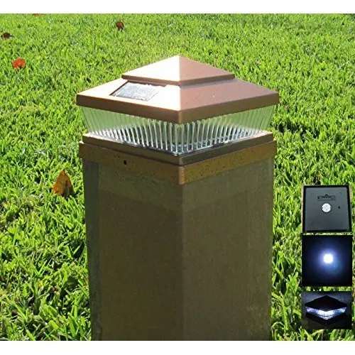2 Pack Garden Sunlight Plastic Copper 6x6 Outdoor 5 LED 78lumens Solar Light Post Cap Light